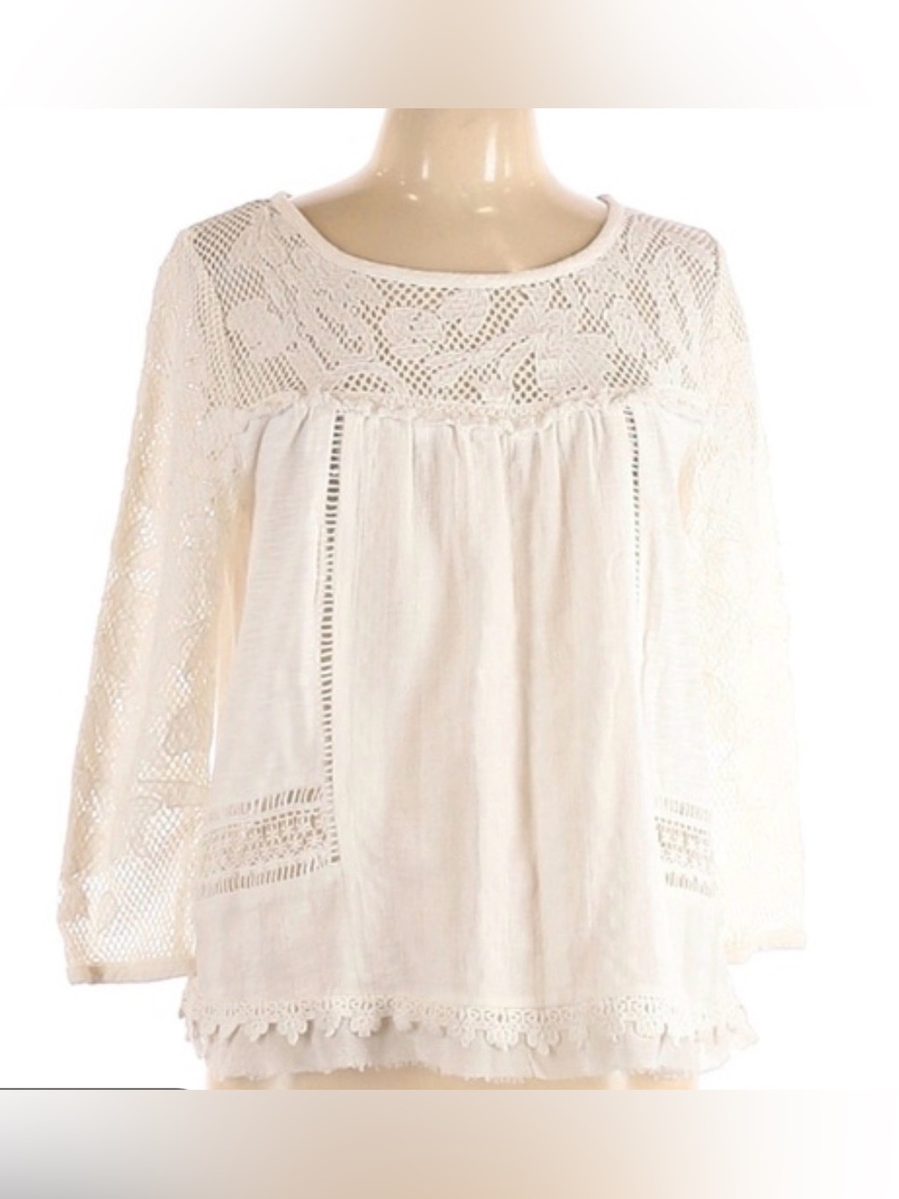 Meadow Rue by Anthropologie Ivory Crochet Lace Peasant Blouse M